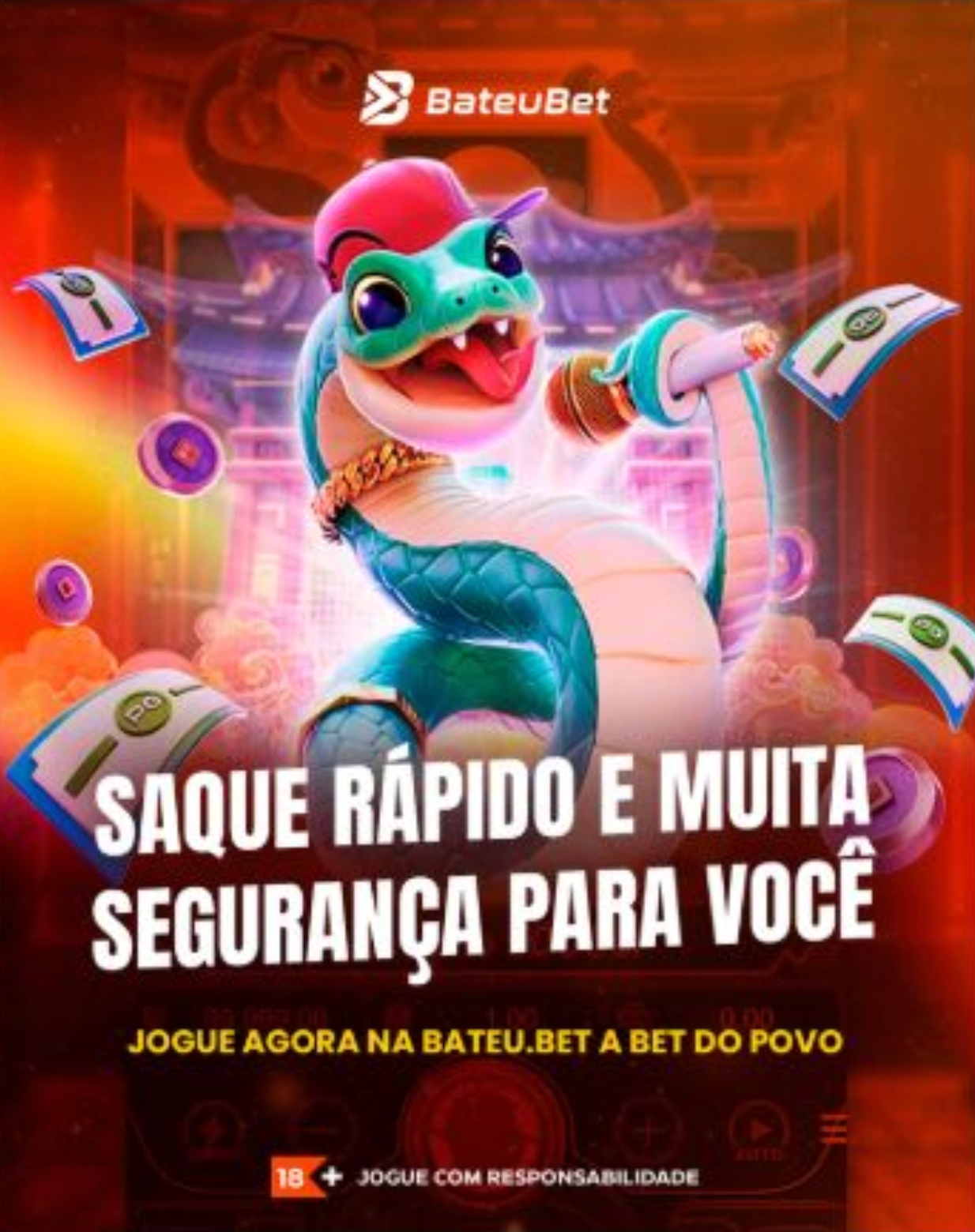 Captura de Tela 2025 06 06 as 16.36.06 Imagem do jogo Fortune Snake com cobras douradas, símbolos colossais e multiplicadores explosivos na Bateu Bet.